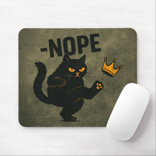 No Kings In America Black Cat Funny Kicking Crown Mouse Mat