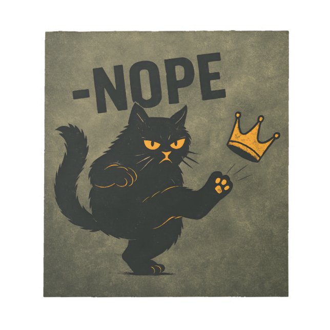 No Kings In America Black Cat Funny Kicking Crown Notepad (Front)