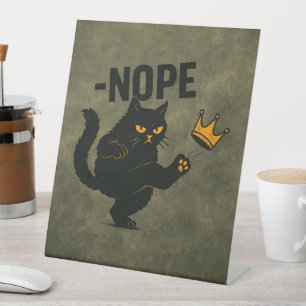 No Kings In America Black Cat Funny Kicking Crown Pedestal Sign
