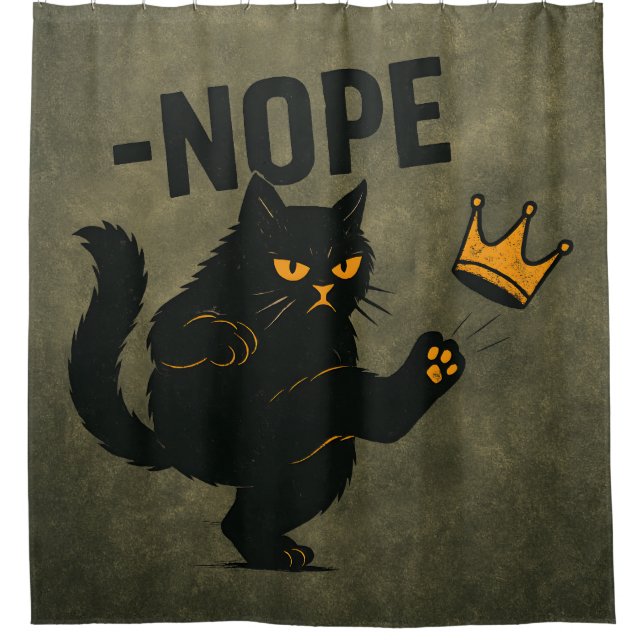 No Kings In America Black Cat Funny Kicking Crown Shower Curtain (Front)