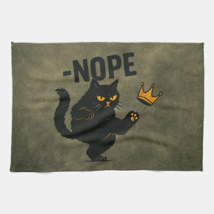 No Kings In America Black Cat Funny Kicking Crown Tea Towel