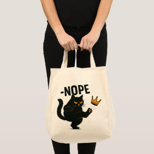 No Kings In America Black Cat Funny Kicking Crown Tote Bag