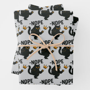 No Kings In America Black Cat Funny Kicking Crown Wrapping Paper Sheet