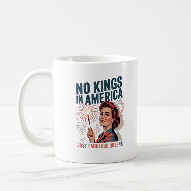 No Kings In America Fabulous Queens Pride 2025 Des Coffee Mug (Left)