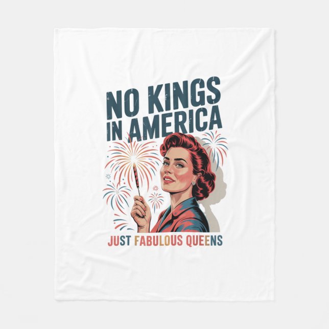 No Kings In America Fabulous Queens Pride 2025 Des Fleece Blanket (Front)