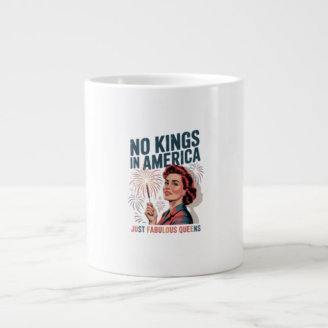 No Kings In America Fabulous Queens Pride 2025 Des Large Coffee Mug (Front)