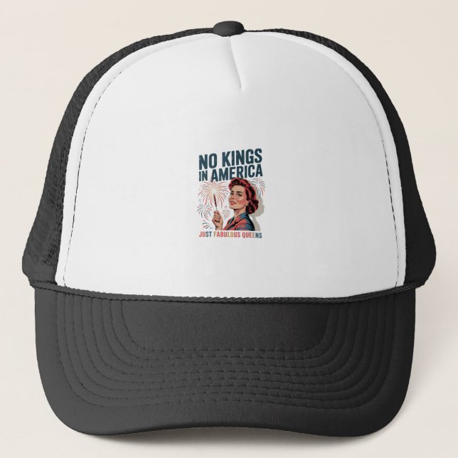 No Kings In America Fabulous Queens Pride 2025 Des Trucker Hat (Front)