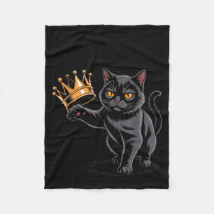 No Kings In America Funny Black Cat Kicking Crown  Fleece Blanket