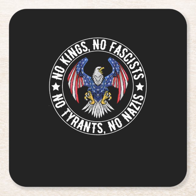 No Kings In America No Fascists We The People Poli Square Paper Coaster (Front)