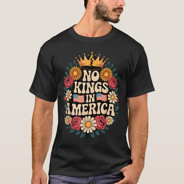 No Kings In America Patriotic Democracy Dom Retro  T-Shirt (Front)