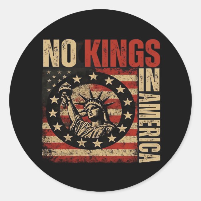 No Kings In America Patriotic Grunge Classic Vinta Classic Round Sticker (Front)
