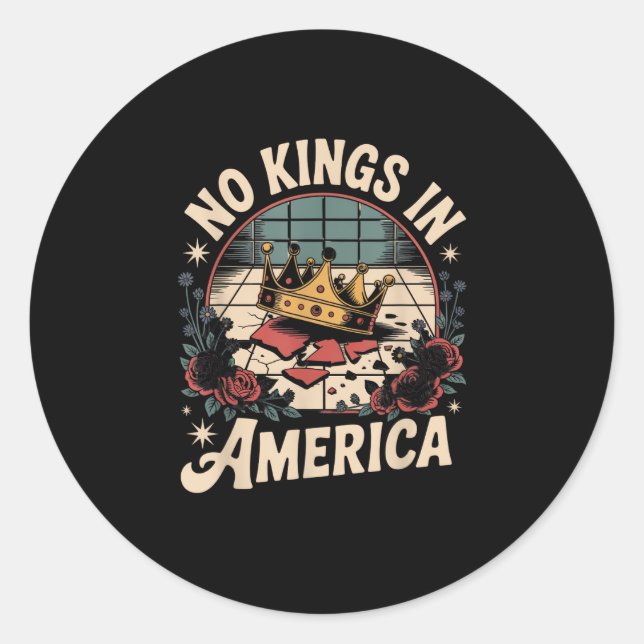 No Kings In America Retro Classic Classic Round Sticker (Front)