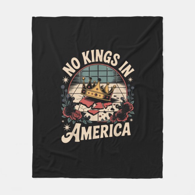No Kings In America Retro Classic Fleece Blanket (Front)