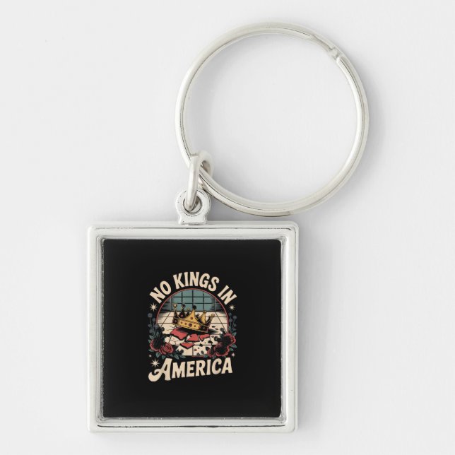 No Kings In America Retro Classic Key Ring (Front)