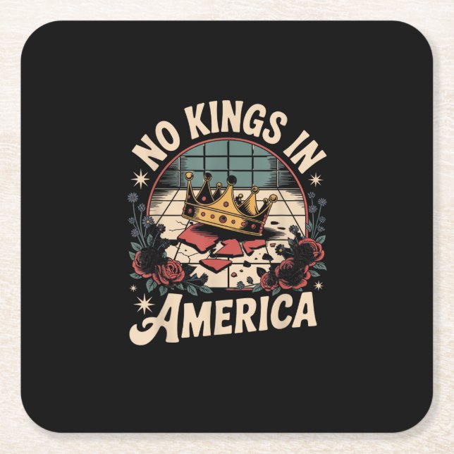No Kings In America Retro Classic Square Paper Coaster (Front)