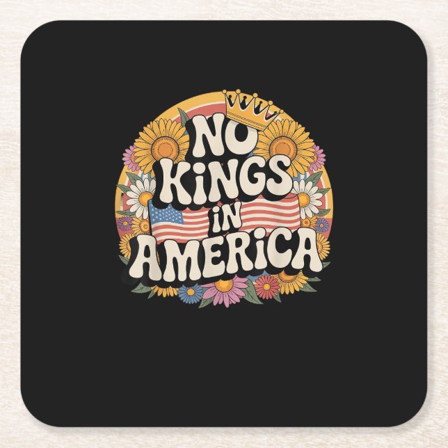 No Kings In America Since 1776 Distressed USA Flag Square Paper Coaster (Front)