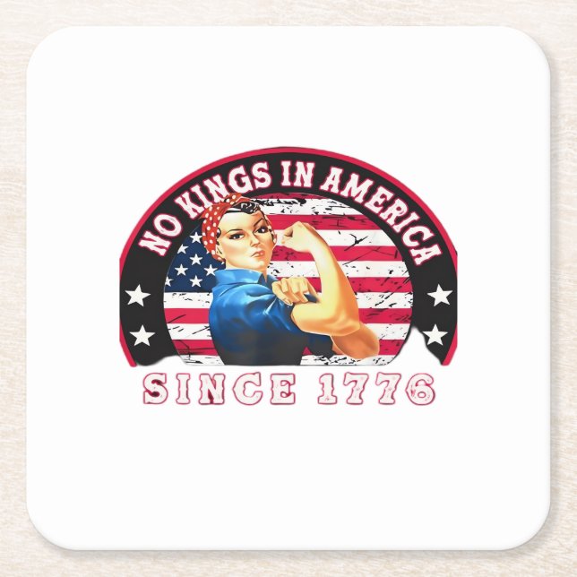 No Kings In America Since 1776 USA Flag Save  Esse Square Paper Coaster (Front)