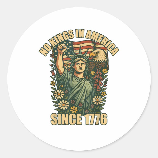 No Kings In America Statue Of Justice For Immigran Classic Round Sticker (Front)