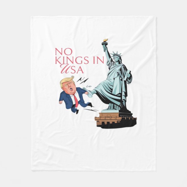 No Kings In USA Statue Of Kicking Out Fump Classic Fleece Blanket (Front)