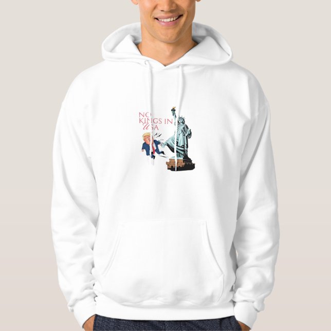 No Kings In USA Statue Of Kicking Out Fump Classic Hoodie (Front)