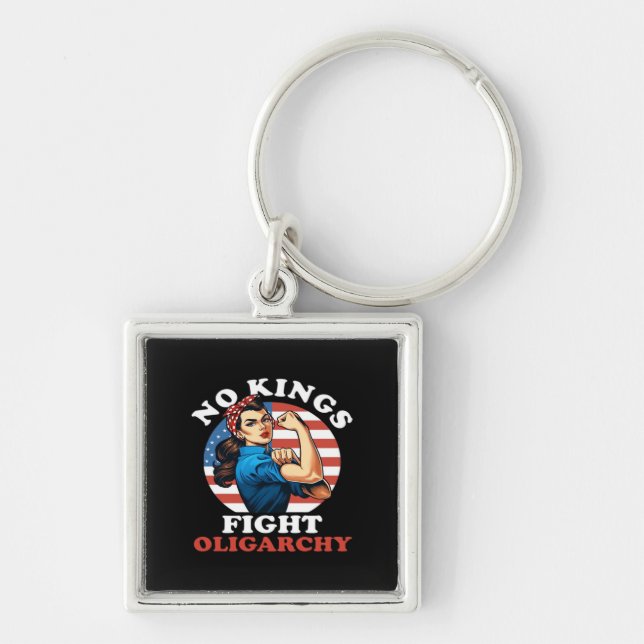 No Kings Oligarchy Retro Classic Key Ring (Front)