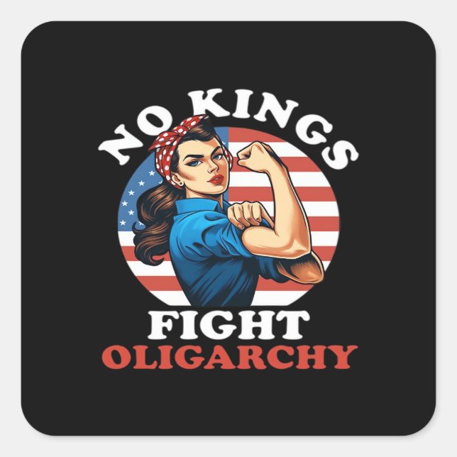 No Kings Oligarchy Retro Classic Square Sticker (Front)