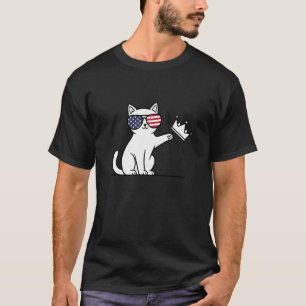 No Kings Patriotic Cat with Shades and Crown Funny T-Shirt