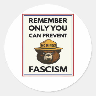 No Kings Remember Only You Can Prevent Fascism Classic Round Sticker