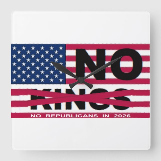 NO KINGS SQUARE WALL CLOCK (Front)