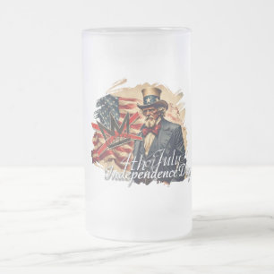 No Kings Uncle Sam Independence Day Art Frosted Glass Beer Mug