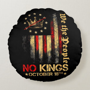 No Kings Vintage America Flag 1776 October 18 Round Cushion