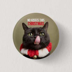No Kisses This Christmas Funny Cat Tongue 3 Cm Round Badge