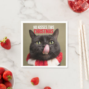 No Kisses This Christmas Funny Cat Tongue Napkin