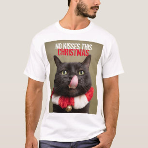 No Kisses This Christmas Funny Cat Tongue T-Shirt