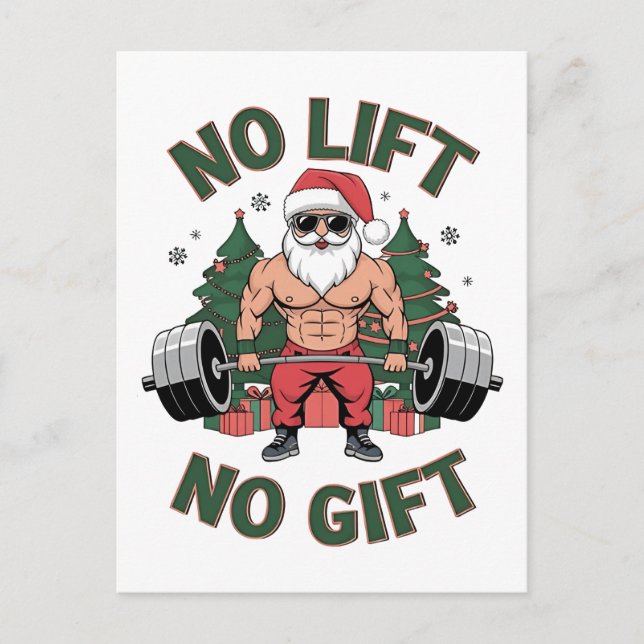 No Lift No Gift Funny Santa Claus Gym Fitness  Invitation Postcard (Front)