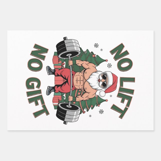 No Lift No Gift Funny Santa Claus Gym Fitness  Wrapping Paper Sheet (Front)