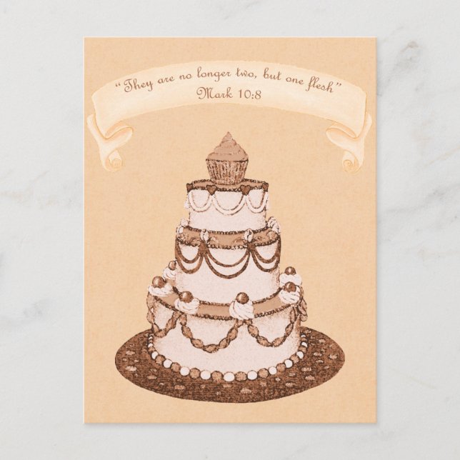 No Longer 2 but 1 Flesh~Wedding Cake Scripture Postcard (Front)