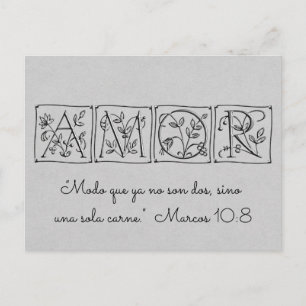 No Longer Two but One Flesh~Scripture~Spanish RSVP Invitation Postcard