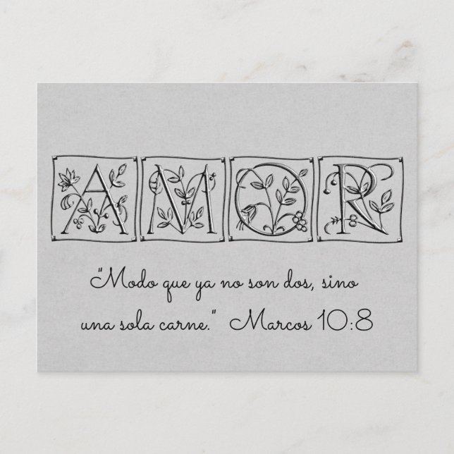 No Longer Two but One Flesh~Scripture~Spanish RSVP Invitation Postcard (Front)