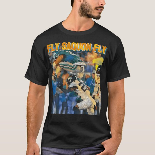 No Look Reverse Hurdle - Fly Saquon Fly Football T-Shirt (Front)