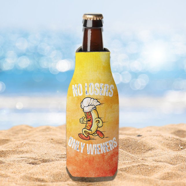 No Losers Only Wieners Funny Hotdog Pun   Bottle Cooler (Creator Uploaded)