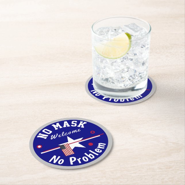 No Mask No problem  Cheers  Round Paper Coaster (Insitu)