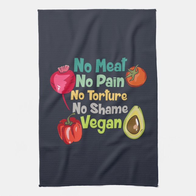 No Meat No Pain Vegan Saying Tea Towel (Vertical)
