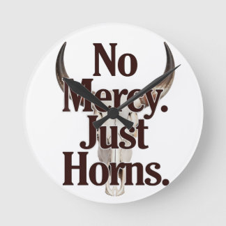 No Mercy Just Horns Longhorn Skull Brutal Bull Round Clock