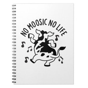 No Moosic No Life Cute Music Cow Pun Notebook