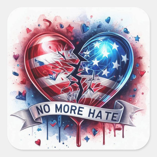 No More Hate Patriotic Borken Heart Envelope Seal (Front)