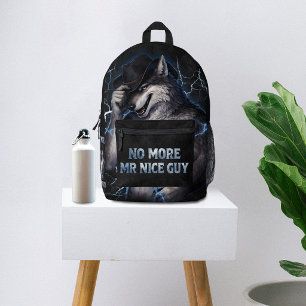 No More Mr Nice Guy Funny Alpha Wolf Meme Brainrot Printed Backpack