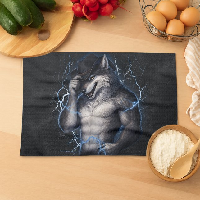 No More Mr Nice Guy Funny Alpha Wolf Meme Brainrot Tea Towel (Creator Uploaded)