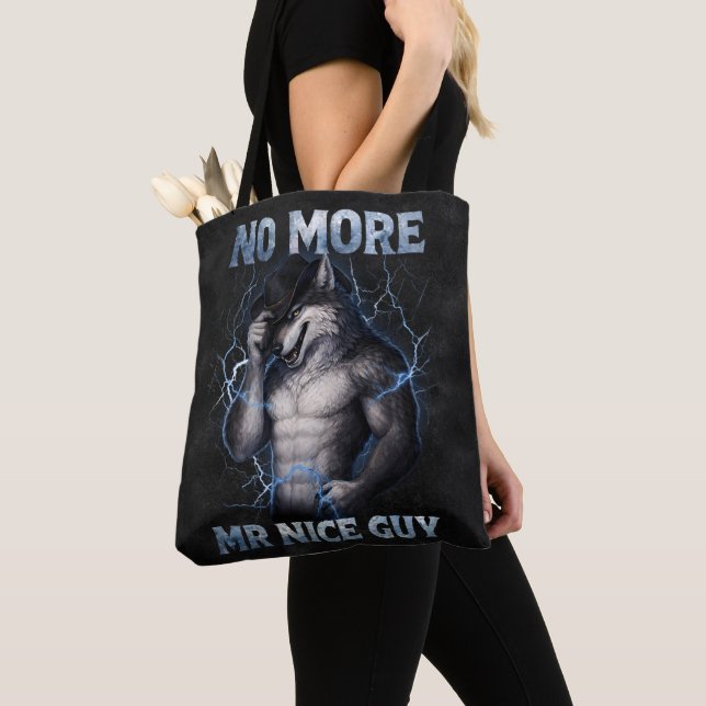 No More Mr Nice Guy Funny Alpha Wolf Meme Brainrot Tote Bag (Close Up)
