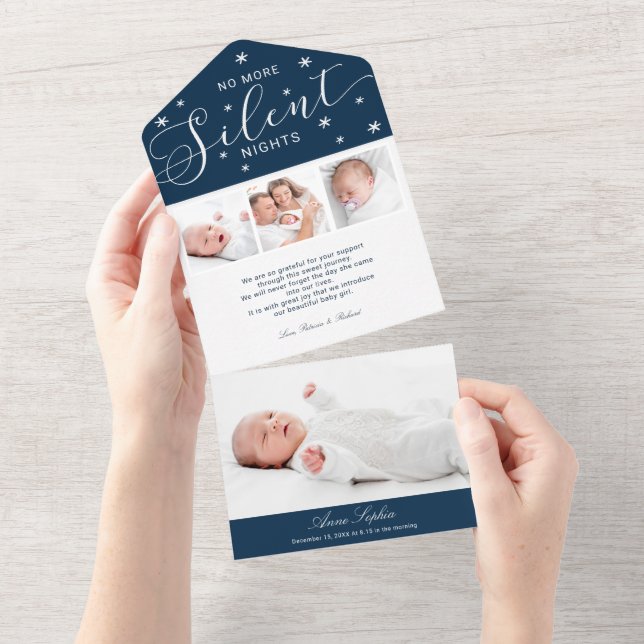 No More Silent Nights 4 Photos Birth Announcement (Tearaway)